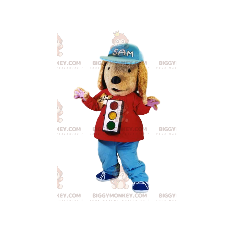 Hund BIGGYMONKEY™ Maskottchen-Kostüm mit Ampel und Mütze -