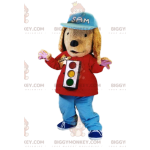 Kostým maskota psa BIGGYMONKEY™ se semaforem a čepicí –