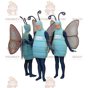 Blue Butterflies BIGGYMONKEY™ maskottipukutrio. perhonen puku -