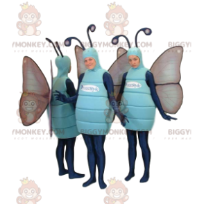 Blaue Schmetterlinge BIGGYMONKEY™ Maskottchen-Kostüm-Trio.