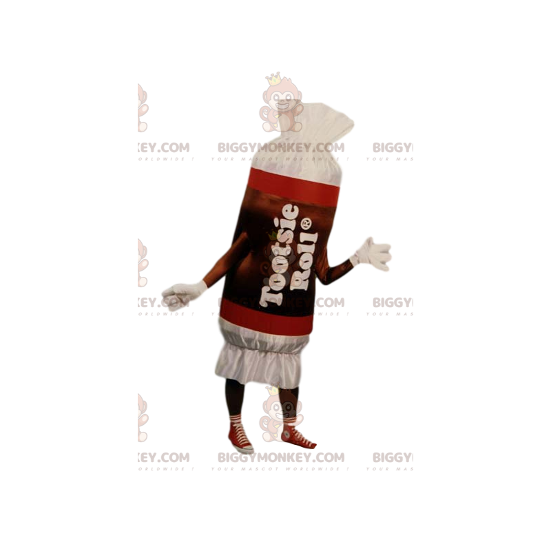 Costume de mascotte BIGGYMONKEY™ de bonbon rouge et blanc.