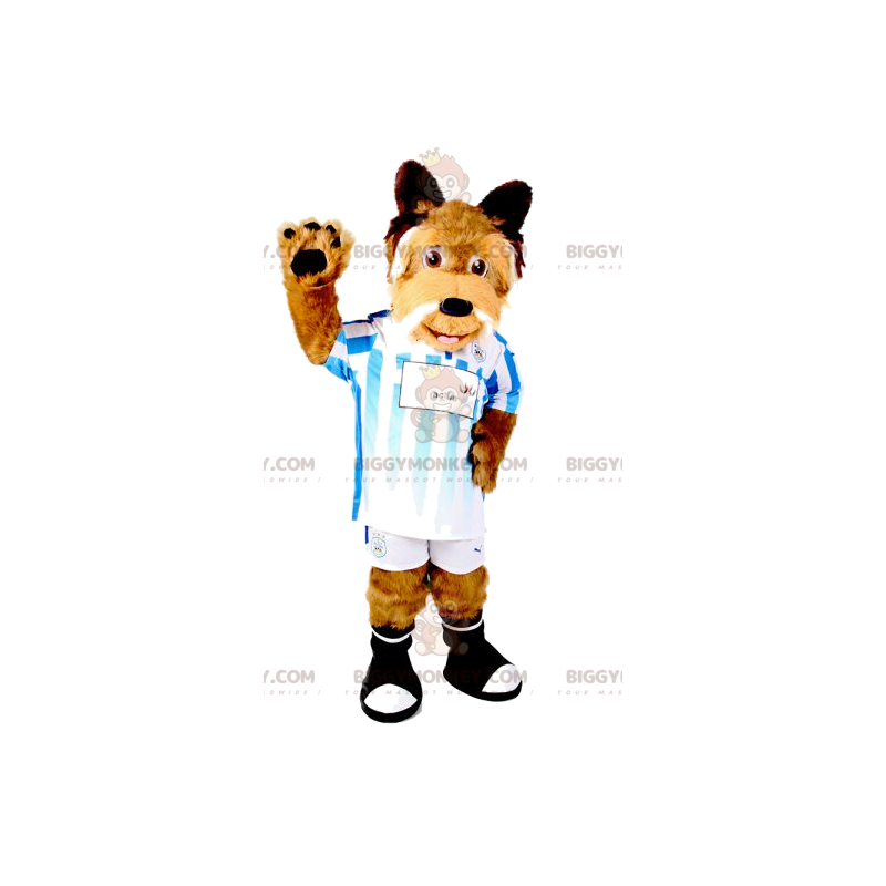 Kostým maskota hnědého psa BIGGYMONKEY™ ve sportovním oblečení.