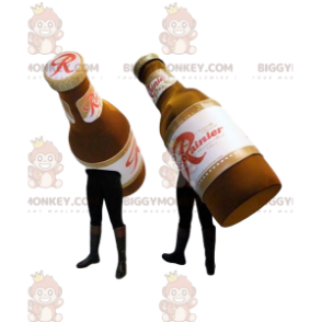 BIGGYMONKEY™s Maskottchen mit zwei Bierflaschen. Bier Kostüm -