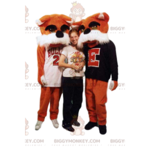Στολή μασκότ BIGGYMONKEY™ με δύο πορτοκαλί σκυλιά σε φανέλα
