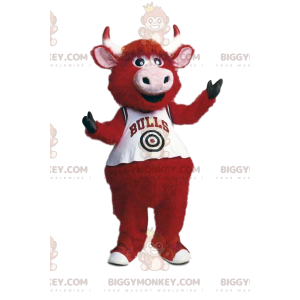 Costume da mascotte bue rosso BIGGYMONKEY™ con maglietta bianca