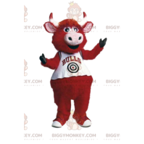 Costume da mascotte bue rosso BIGGYMONKEY™ con maglietta bianca