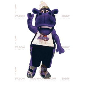 Kostium maskotki BIGGYMONKEY™ z fioletowego hipopotama w stroju