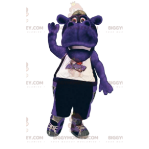 Disfraz de mascota BIGGYMONKEY™ de hipopótamo morado en ropa