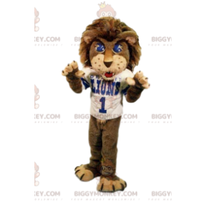 BIGGYMONKEY™ aggressive lion mascot costume with supporter