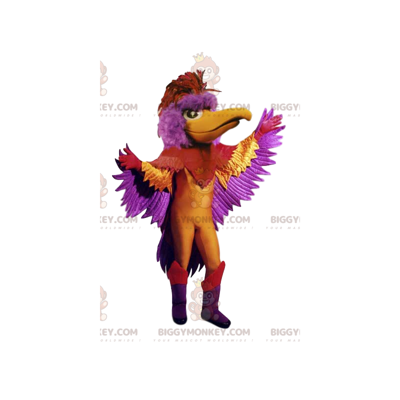 BIGGYMONKEY™ mascot costume of multicolored phoenix. phoenix