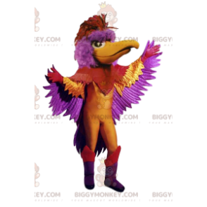 Traje de mascote BIGGYMONKEY™ de fênix multicolorida. fantasia