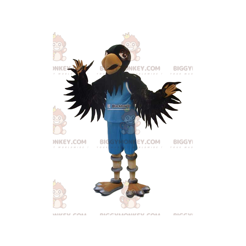 BIGGYMONKEY™ Mascot Costume of Black Eagle in Blue Supporter