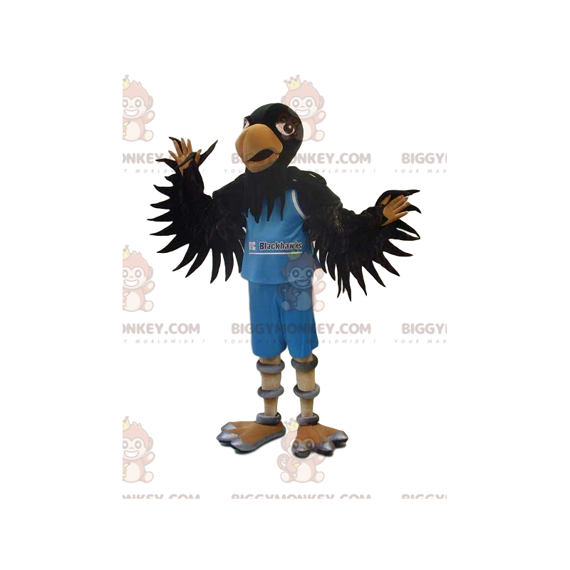 BIGGYMONKEY™-mascottekostuum van zwarte adelaar in blauwe