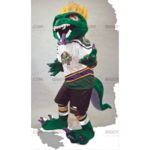 BIGGYMONKEY™ Mascot Costume Aggressive Lizard With Yellow Crown