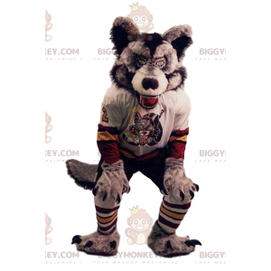 Costume de mascotte BIGGYMONKEY™ de loup féroce en maillot de