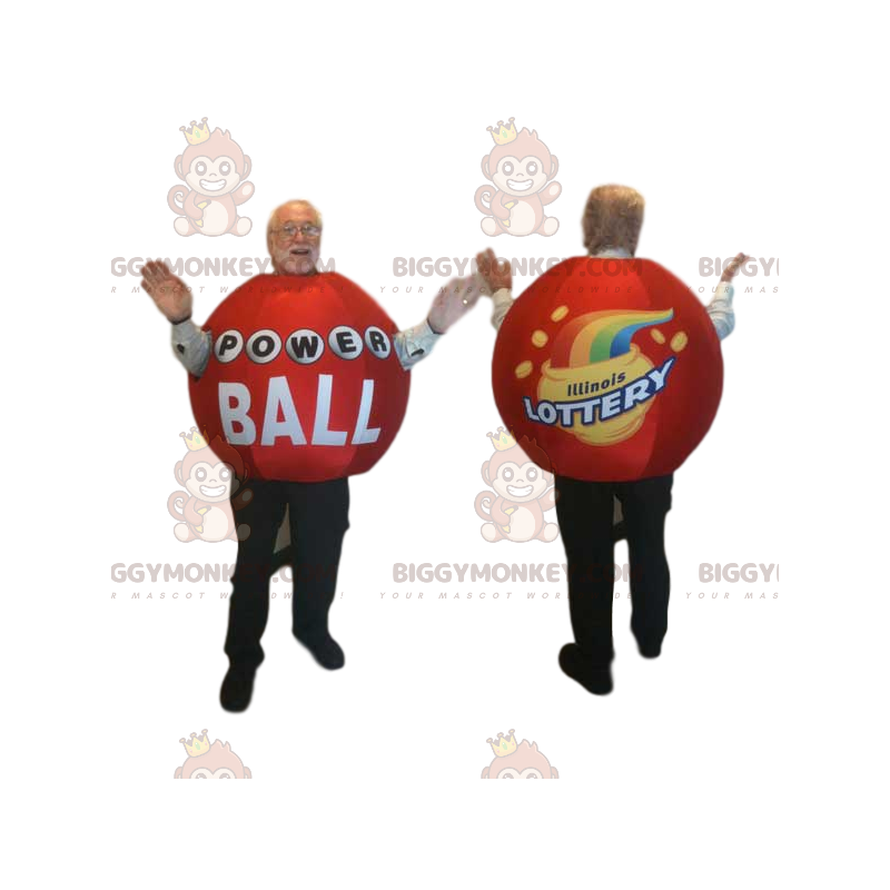 Costume de mascotte BIGGYMONKEY™ de boule de loterie rouge.