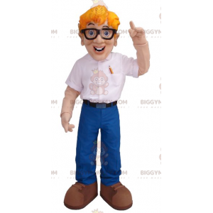 BIGGYMONKEY™ Blonde Engineer Man Mascot Costume With Glasses –