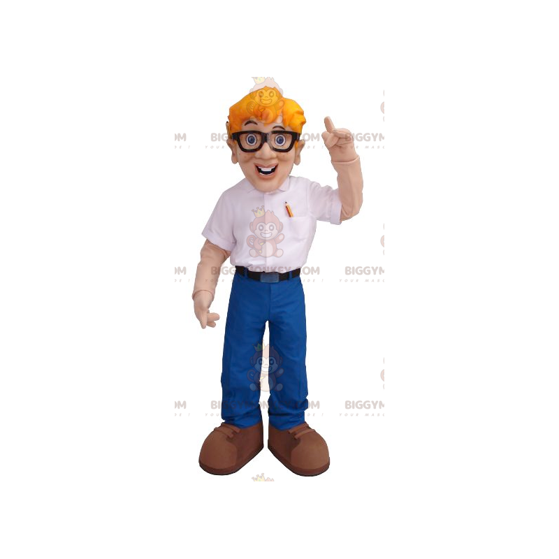 BIGGYMONKEY™ Blonde Engineer Man Mascot Costume With Glasses –