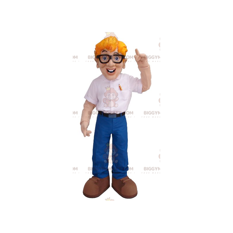 BIGGYMONKEY™ Blonde Engineer Man-mascottekostuum met bril -