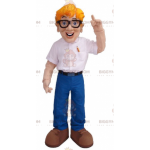 BIGGYMONKEY™ Blonde Engineer Man Mascot Costume With Glasses –