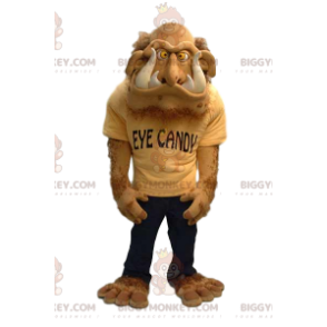 BIGGYMONKEY™ Costume da mascotte Mostro beige peloso con denti