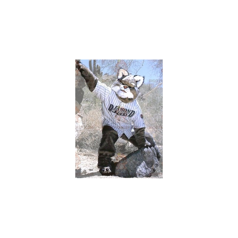 Gigantisch harig grijs en wit Lynx-mascottekostuum BIGGYMONKEY™