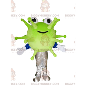 Costume de mascotte BIGGYMONKEY™ de virus vert souriant.