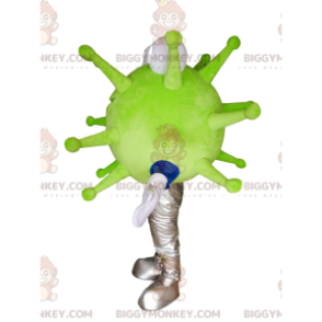 Lachend groen virus BIGGYMONKEY™ mascottekostuum. virus kostuum
