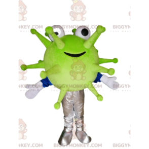 Costume de mascotte BIGGYMONKEY™ de virus vert souriant.