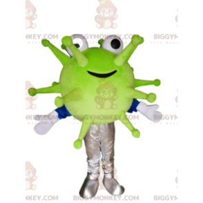 Lachend groen virus BIGGYMONKEY™ mascottekostuum. virus kostuum