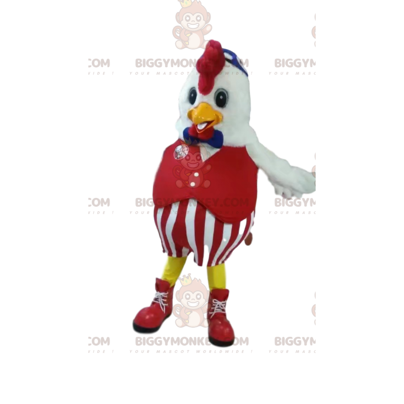 Disfraz de mascota Chicken BIGGYMONKEY™ en traje rojo. disfraz