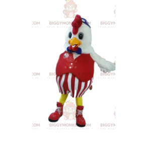 Costume da mascotte pollo BIGGYMONKEY™ in abito rosso. costume