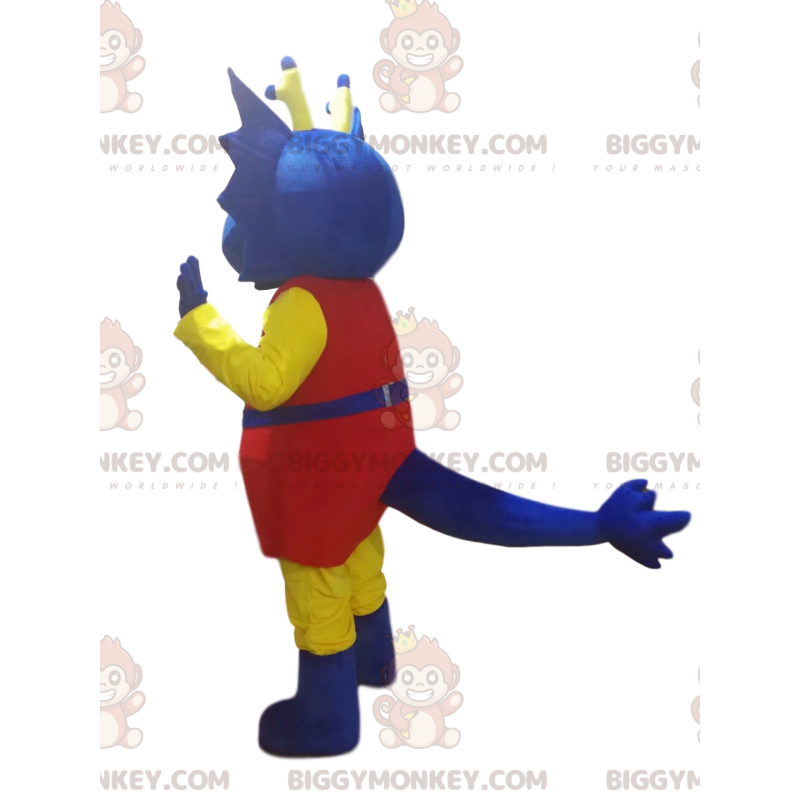 BIGGYMONKEY™ costume da mascotte di drago blu in abito rosso.