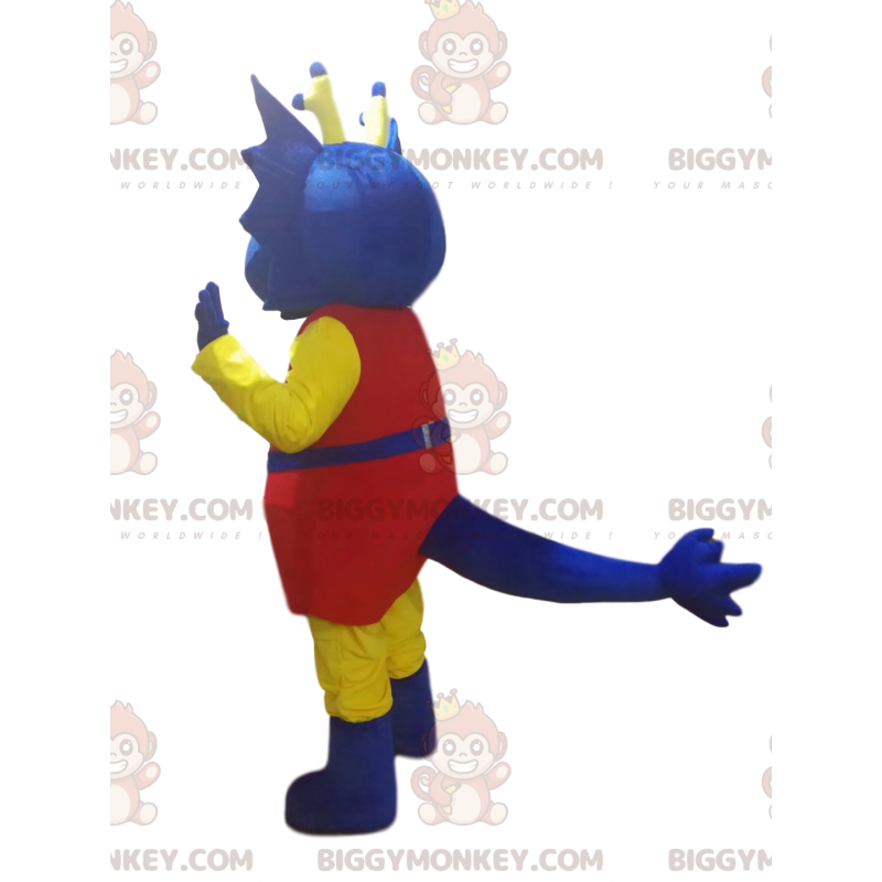 Disfraz de mascota BIGGYMONKEY™ de dragón azul con traje rojo.