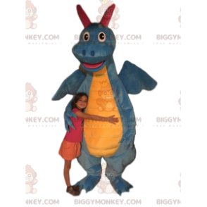 Blue and Yellow Dragon BIGGYMONKEY™ Mascot Costume. dragon