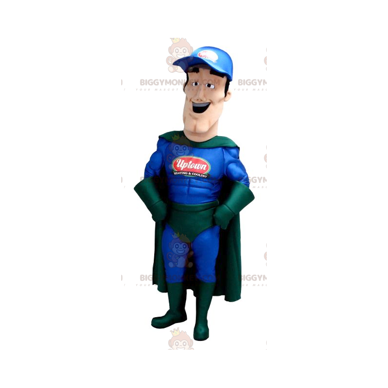 BIGGYMONKEY™ Maskotkostume Blå og Grøn Outfit Superhelt -