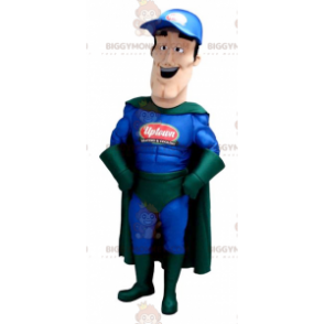 BIGGYMONKEY™ mascotte kostuum blauw en groen outfit superheld -
