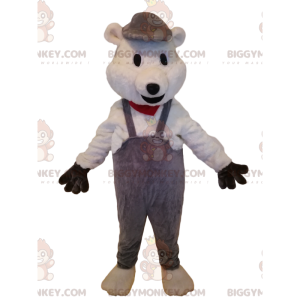 Bear BIGGYMONKEY™ mascottekostuum met grijze overall.
