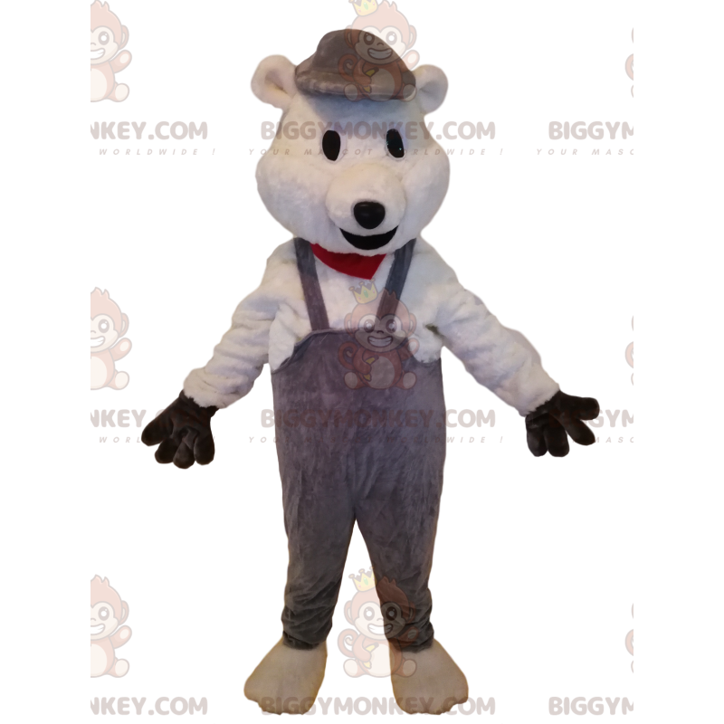 Bear BIGGYMONKEY™ mascottekostuum met grijze overall.