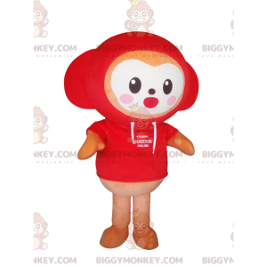 Small character BIGGYMONKEY™ mascot costume with red hoodie. –