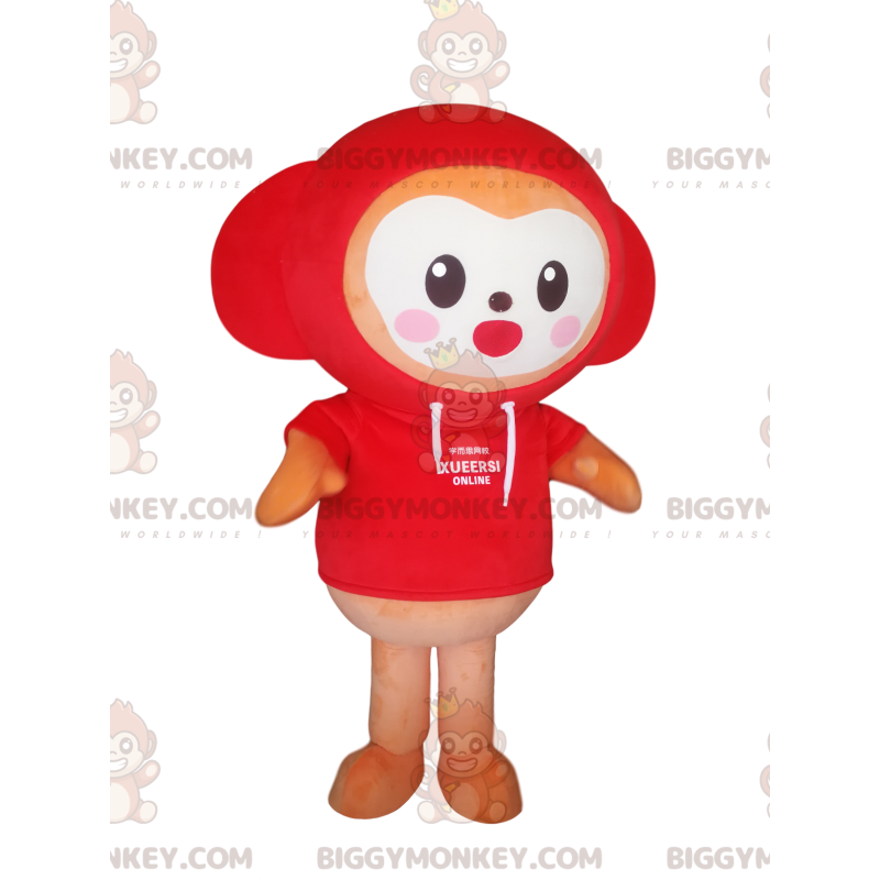 Small character BIGGYMONKEY™ mascot costume with red hoodie. –