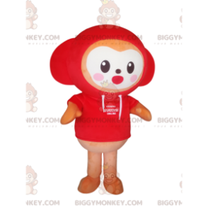 Small character BIGGYMONKEY™ mascot costume with red hoodie. -