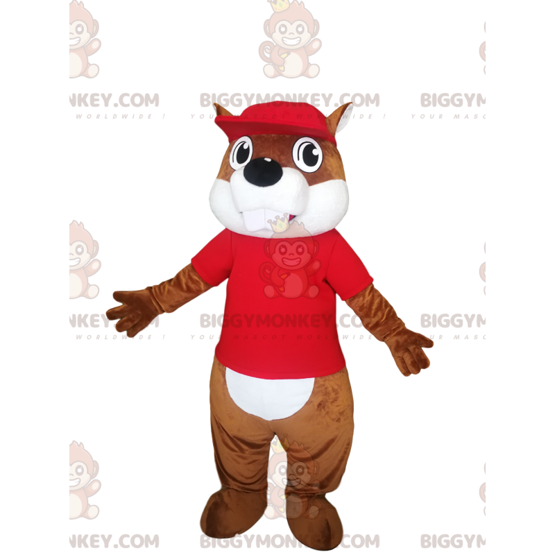 Fato de mascote BIGGYMONKEY™ de castor castanho com camisola