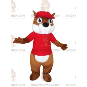 BIGGYMONKEY™ costume da mascotte di castoro marrone con maglia