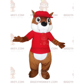 Disfraz de mascota BIGGYMONKEY™ de castor marrón con jersey