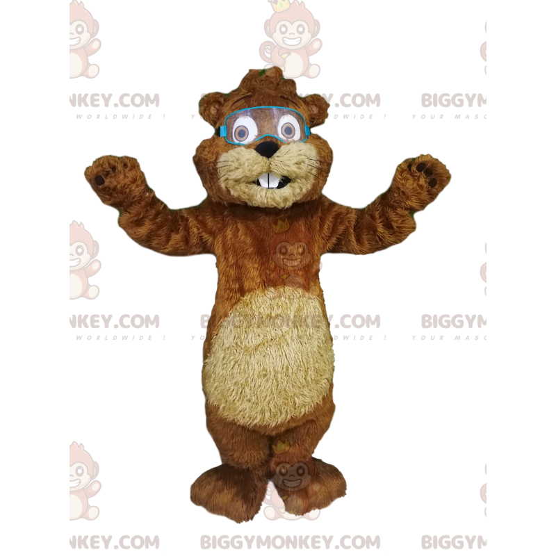 Beaver BIGGYMONKEY™ Costume da mascotte con occhiali. -