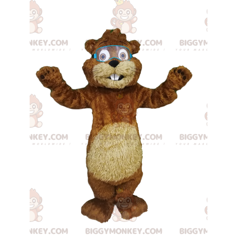 Beaver BIGGYMONKEY™ Mascot Costume with Goggles. –