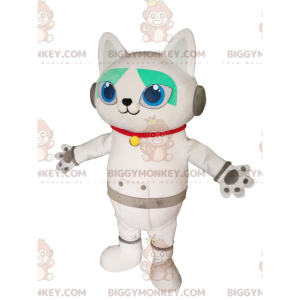 Traje de mascote de gato branco BIGGYMONKEY™ com fones de