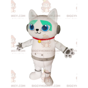 Witte kat BIGGYMONKEY™ mascottekostuum met koptelefoon. witte