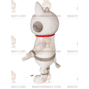 Vit katt BIGGYMONKEY™ maskotdräkt med hörlurar. vit kattdräkt -